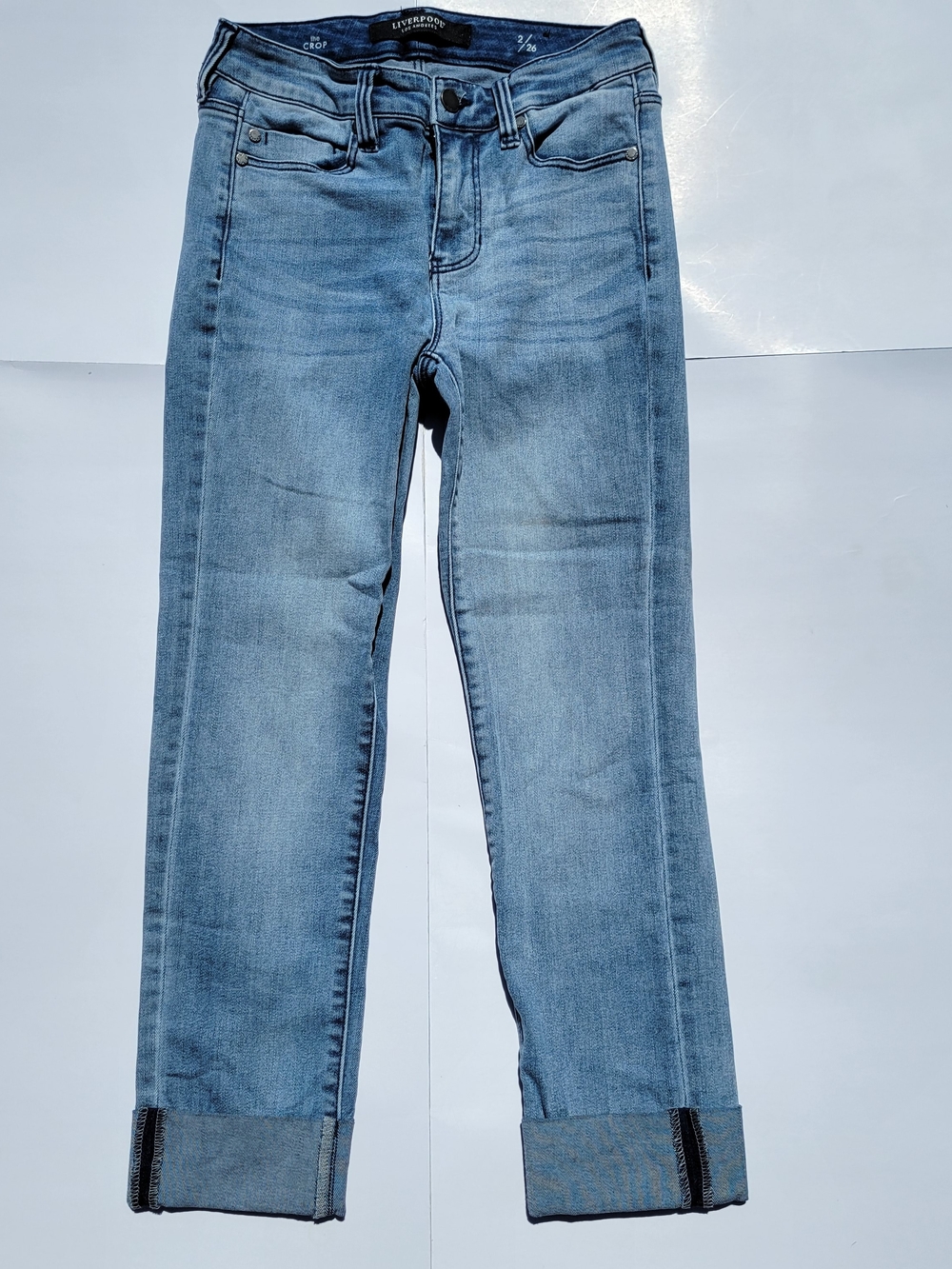 Liverpool Light Blue Cropped Jeans with Cuffed Hem